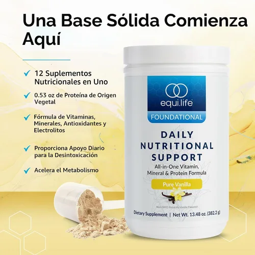 Vista 3 de Equilife - Multivitamínico diario de apoyo nutricional, vainilla, 14 porciones