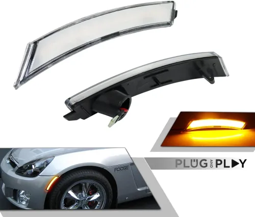 Vista 2 de Faros Laterales Delanteros LED de Lente Clara y Ámbar Compatibles con 2006-2010 Pontiac Solstice, 2007-2010 Saturn Sky
