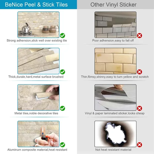 Vista 11 de BeNice Stone Peel and Stick Backsplash - Azulejo lineal de metro beige 10pieza(s)
