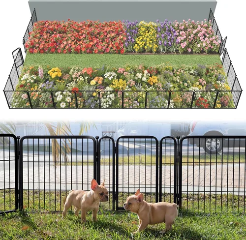 Vista 26 de FXW Valla de jardín al aire libre para el patio, 17 pulgadas de alto x 29.3 pies de largo, barrera de metal resistente para animales, para perros