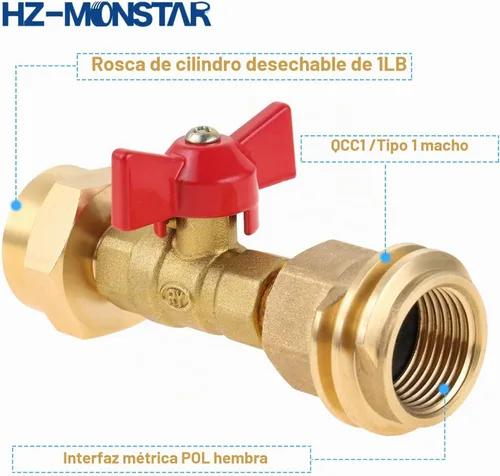 Vista 2 de Adaptador de tanque de propano de 20 lb a 1 lb con válvula para cilindro desechable desechable de 1 lb / 16.4 oz, convertir CGA600 a rosca macho