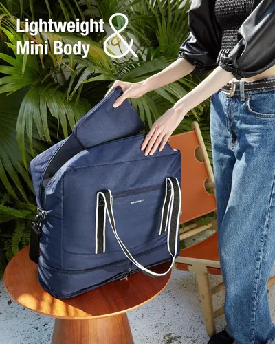Vista 3 de BAGSMART Bolsa de lona para hombre y mujer, Azul marino, Bolsa de viaje