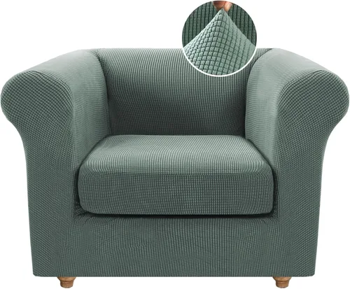 Vista 46 de Funda para silla Chesterfield de 2 piezas para sofá de 1 cojín, fundas para silla de brazo alto, 1 asiento, alta elasticidad, lavable, protector