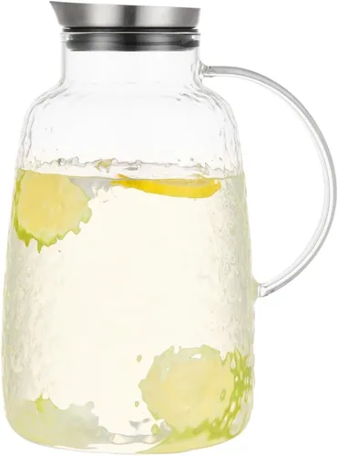Vista 8 de Purefold Jarra de vidrio de 40 onzas "Serie Piña" con tapa de acero inoxidable, jarra para agua fría/caliente para café, limonada, té solar helado