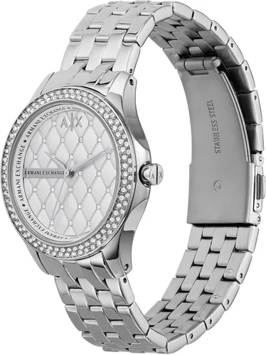 Vista 4 de AX ARMANI EXCHANGE Reloj de acero inoxidable plateado de tres manecillas para mujer (Modelo AX5215), plateado Glitz