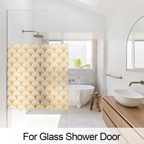 Vista 2 de DKTIE Lámina geométrica para ventana de vitral, película de privacidad para ventana de baño, vidrio esmerilado, adherencia estática, no adhesiva