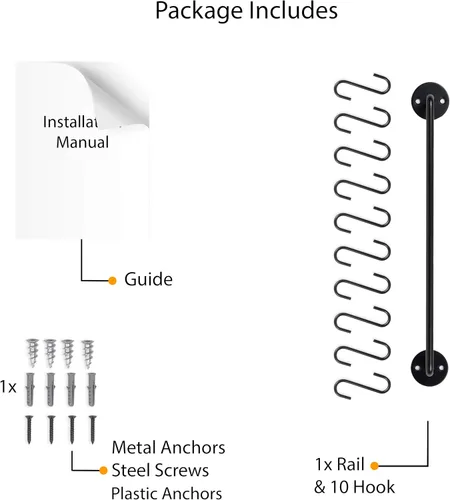 Vista 6 de Wallniture Cucina - Riel de almacenamiento de 16 pulgadas para organizar la cocina con 10 ganchos en S para colgar ollas y sartenes, juego