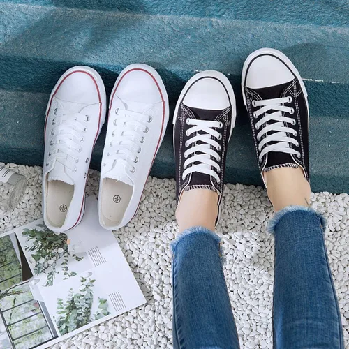Vista 4 de Adokoo - Tenis informales de lona para mujer caña baja con cordones cómodos para caminar