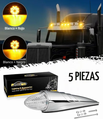 Vista 5 de Partsam 5 pcs Luces Marcadoras de Cabina Torpedo Ámbar, Luces de Techo Cromadas, Luces LED de Gálibo Superior con Doble Luminancia Compatibles