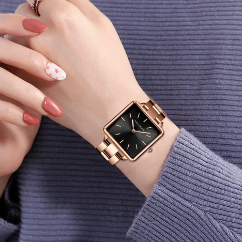 Vista 6 de Hanna Martin - Reloj cuadrado de acero inoxidable para mujer, movimiento japonés, pulsera de moda