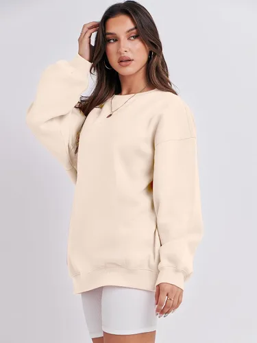 Vista 4 de Caracilia Sudaderas con capucha de forro polar de gran tamaño para mujer, cuello redondo, manga larga, suéter de moda de otoño 2024