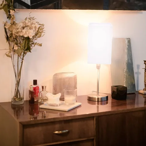 Vista 4 de E27 Lámpara de tela cuadrada blanca de .8 pulgadas cubierta de luz para lámpara de mesa Accesorios de iluminación de pared y techo