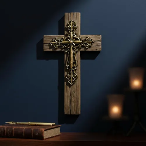 Vista 3 de Comfy Hour - Decoración de pared cruzada de 13 pulgadas, cruz de pared en capas, tono cobre Wall crosses for home decor, large decorative cross