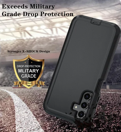 Vista 5 de Qinmay Funda para Samsung Galaxy A15 5G con protector de pantalla HD, resistente a los golpes y a las caídas, funda de 3 capas para Galaxy A15, Negro