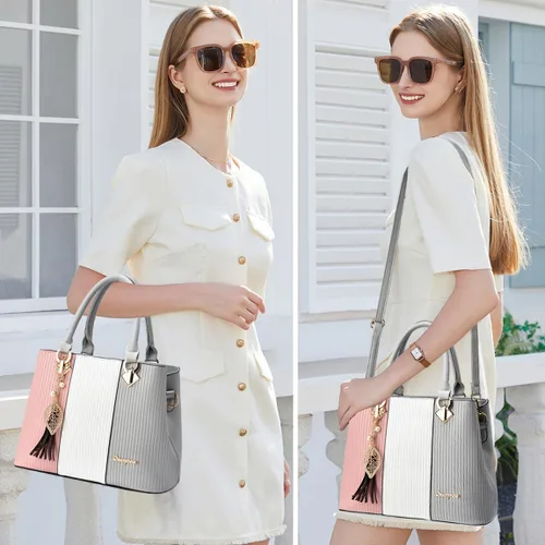 Vista 2 de Bolsos y carteras para mujer de cuero, bolso tote, bolso de hombro mediano, bolso bandolera con asa superior para damas