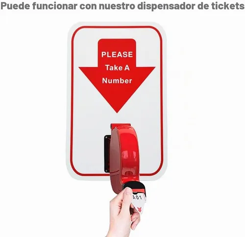 Vista 5 de Take-a-Number - Cartel dispensador de boletos con texto en inglés "Take A Number", color rojo y blanco