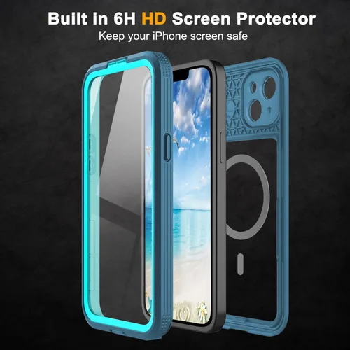 Vista 3 de Funda protectora de cuerpo completo compatible con iPhone 15 de 6.1 pulgadas, magnética, impermeable, a prueba de caídas, nieve, arañazos