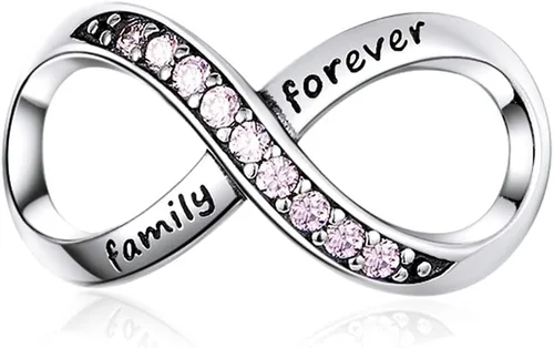 Vista 23 de Abalorios de plata de ley para pulseras, collares, familia para siempre, circonita cúbica, regalo de joyería para mujeres