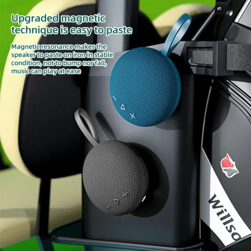 Vista 5 de Altavoz Bluetooth magnético de 6 W con sonido HiFi con reproducción de tarjeta TF, micrófono integrado, BT5.3, emparejamiento TWS, IPX6 impermeable