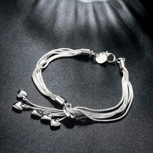 Vista 5 de Harlorki Pulsera de pulsera chapada en plata 925 con colgante de corazón de amor para mujer