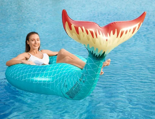 Vista 8 de Jasonwell Flotador inflable gigante de cola de sirena con válvulas rápidas, flotadores de piscina, tubo de verano, playa, piscina, fiesta, balsa