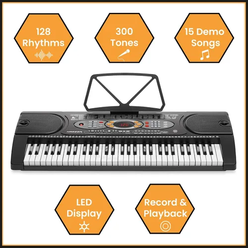 Vista 2 de Hamzer Teclado de piano digital de 61 teclas para principiantes, kit de teclado de piano electrónico con soporte, taburete, auriculares, micrófono