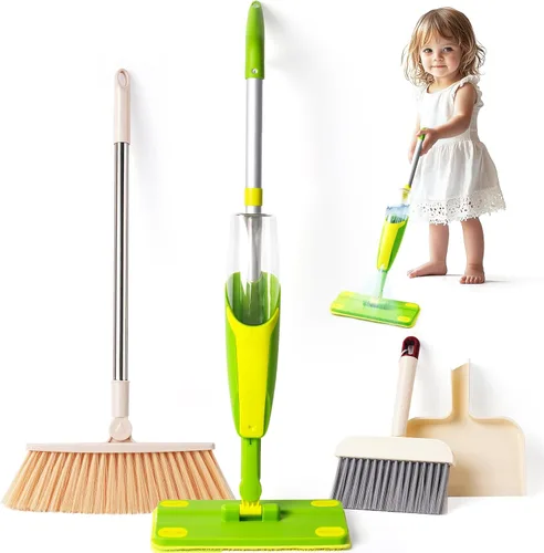 Vista 12 de Juego de juguetes de limpieza para niños, mini trapeador de aerosol rosa, juguetes Montessori, herramienta de limpieza para niños pequeños