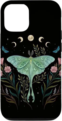 Vista 27 de Funda estética Witchy Luna Moth Flower Floral Moon Phases para iPhone 12 mini