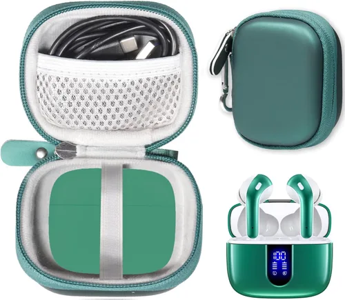 Vista 13 de Funda para auriculares Bluetooth TAGRY X08, auriculares inalámbricos verdaderos 60H, bolsillo de malla para cable de carga (Negro)