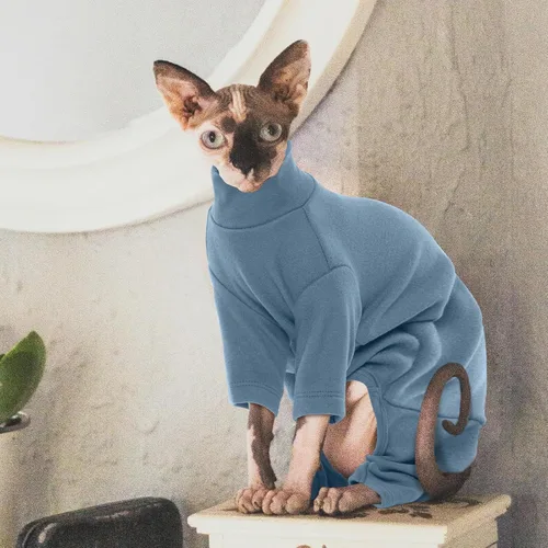 Vista 8 de ROZKITCH Suéter XS para Gato, Suéteres Suaves y Transpirables Solo para Sphynx, Abrigo con Cuatro Patas, Suéter Cálido Camiseta Pijama Mono Chaleco
