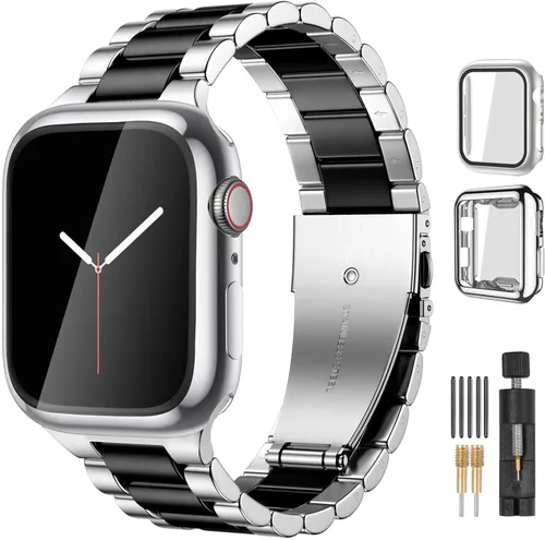 Vista 23 de Lerobo Compatible con Apple Watch Band de 1.732 in 1.654 in 1.575 in 1.496 in 1.614 in 1.772 in 150.9 ft 1.929 in, correa de metal de acero