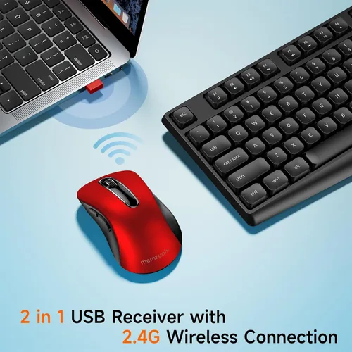 Vista 2 de memzuoix - Combo de teclado y mouse inalámbricos, juego de mouse ergonómico de tamaño completo 2.4G, receptor USB inalámbrico sin retrasos para PC