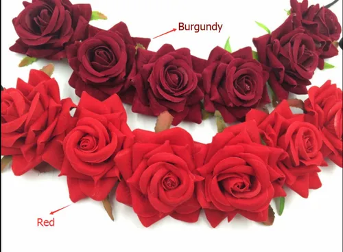 Vista 5 de Floral Fall - Corona de rosas rojas para festival, F-67 (3.rojo)