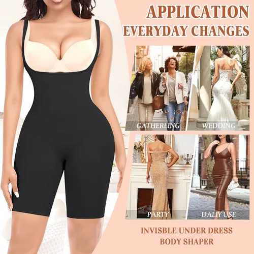 Vista 7 de Ganado Body adelgazante para mujer, con control de abdomen, sin costuras, fajas, busto abierto, medio muslo, moldeador de cuerpo, pantalones cortos
