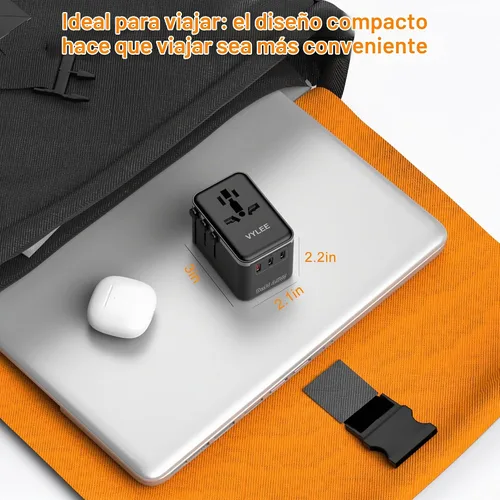 Vista 6 de Adaptador de Viaje Universal, VYLEE Adaptador de Enchufe Internacional de 45W con Carga Rápida PD, 5 Puertos (1 AC/1 USB-A/3 USB-C), Cargador