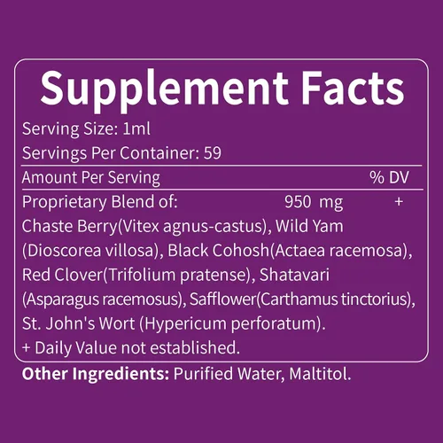 Vista 8 de Vitex (Chaste Berry) Gotas para mujer, suplemento natural de apoyo menstrual y menopausia con casteberry, cohosh negro, trébol rojo, shatavari, ñame