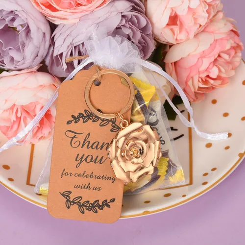 Vista 6 de 50 llaveros/llaveros para baby shower, boda o despedida de soltera, regalos, recuerdos para invitados a granel con etiquetas de regalo y bolsas