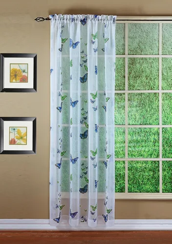 Vista 10 de Today's Curtain Panel semitransparente con estampado de mariposas, 63", azul, 54W x 63L