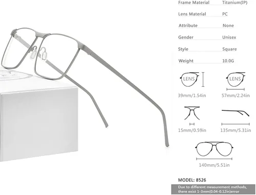 Vista 2 de Marco de gafas de titanio puro para hombres, lentes ópticos cuadrados de borde completo para miopía