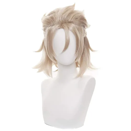 Vista 2 de Lwiuentx Genshin Impact Cosplay Albedo - Peluca corta trenzada de pelo sintético para hombres y mujeres, fiesta de Halloween + gorra de peluca gratis