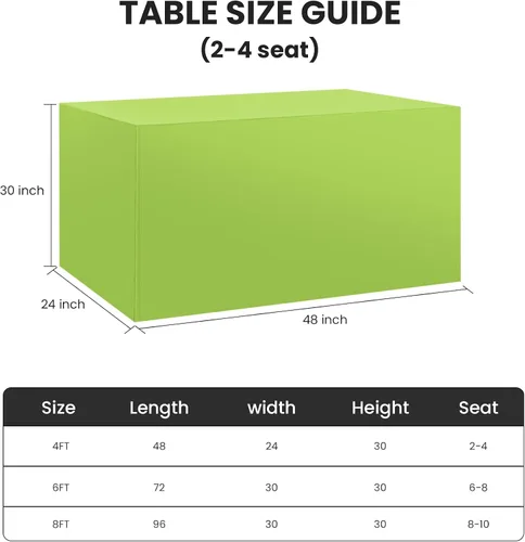 Vista 2 de Paquete de 2 manteles ajustados para mesa rectangular de 4 pies, 48 x 24 pulgadas, cubiertas de mesa verde manzana, tela de poliéster resistente al