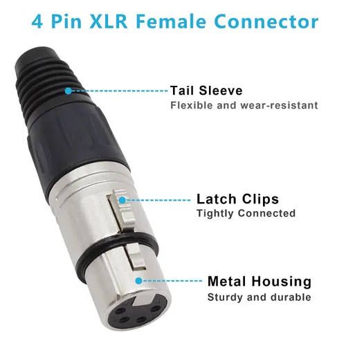 Vista 2 de Conector de cable XLR de 4 pines XLR de 4 pines hembra Conector de conector de cable de micrófono Adaptador de audio para micrófono, negro+plata
