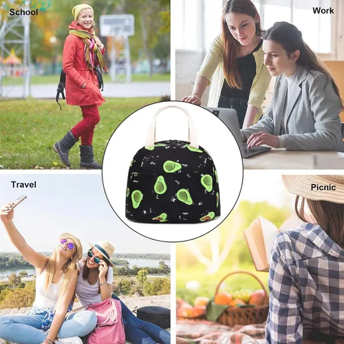 Vista 5 de Lonchera aislada con aguacate para mujeres y niñas, lonchera reutilizable, bolsa de picnic para adultos, niños, escuela, trabajo, viajes