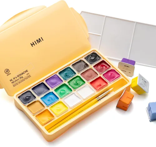 Vista 8 de Juego de pinturas HIMI Gouache, 18 colores, 30g, juego de pintura gouache en gel, pintura no tóxica para lienzo y papel, suministros de arte