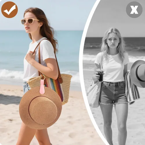 Vista 11 de Clip magnético para sombrero para viajes, 2 soportes de silicona color caqui claro para bolsos, bolsos, equipaje y sombreros de playa, clip