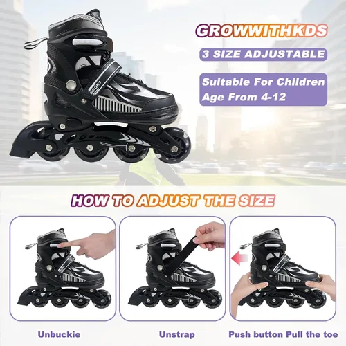 Vista 7 de Patines en línea ajustables para niños y adolescentes de 4 a 16 años, todas las 8 ruedas de patines en línea se iluminan, seguras y divertidas