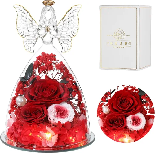 Vista 16 de Ocosy Regalos de rosas para el Día de la Madre para ella, regalos de rosas grandes para mujeres, rosas reales para siempre en figuras de ángel