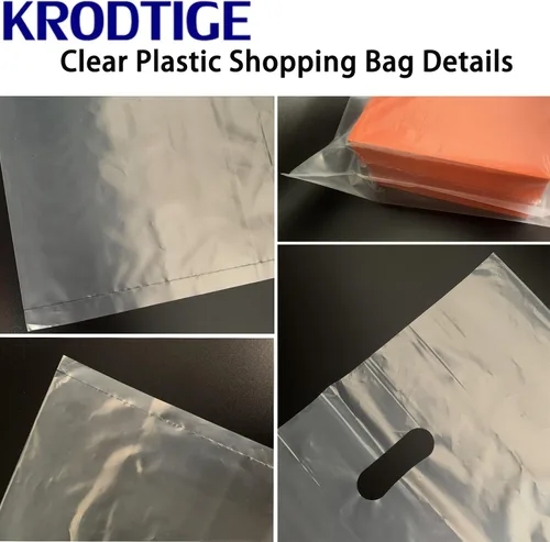 Vista 8 de Paquete de 100 bolsas de compras de plástico transparente de 15 x 18 pulgadas con asas, bolsas de plástico transparente para mercancía – Bolsas