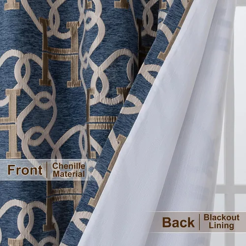 Vista 4 de Cortinas opacas modernas de letra H para sala de estar, cortina de ventana de lujo con patrón de cadena de chenilla, jacquard de 84 pulgadas
