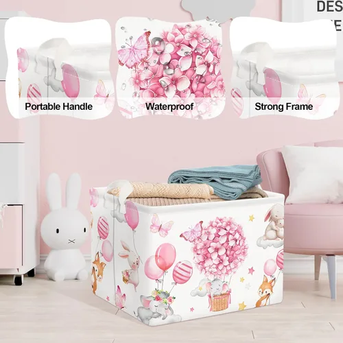 Vista 10 de Clastyle Cesta de almacenamiento para niños, diseño de flores rosas, cesta